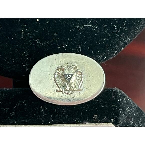 VTG Freemason Single Cufflink Silver Tone Eagle Scottish Rite 32 Degree Mason - Picture 2 of 4